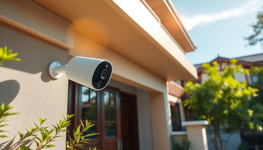 home security system integration with solar powered surveillance camera